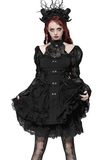 Chic Gothic Mini Dress with Delicate Butterfly Details